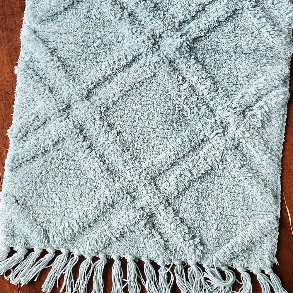 Boho Bath Mat Rug with Tassels Blue‎ Cotton